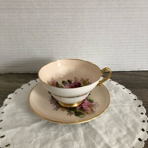 Vtg Stanley Floral Teacup and Saucer with Gold Trim